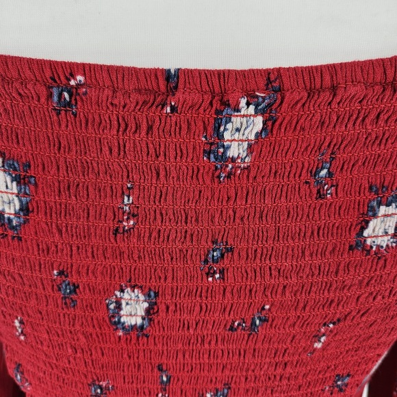Hollister Retro Y2K Red Smocked Front Floral Buttoned Crop Top Womens Size Small - Picture 6 of 7